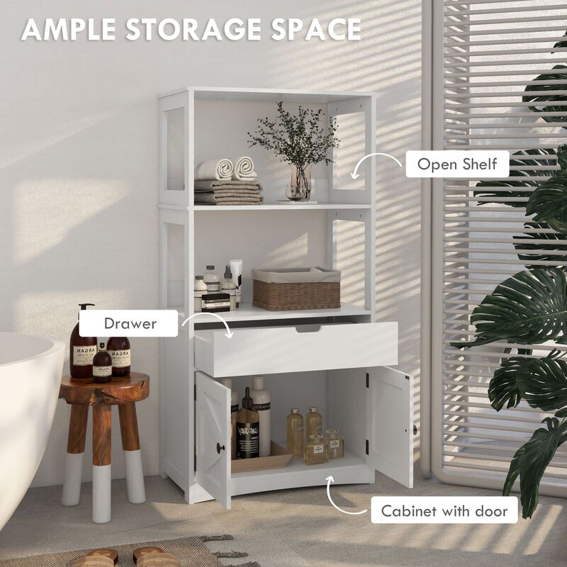White Farmhouse Bathroom Cabinet: Linen Storage, 23.5"x13"x48.5"