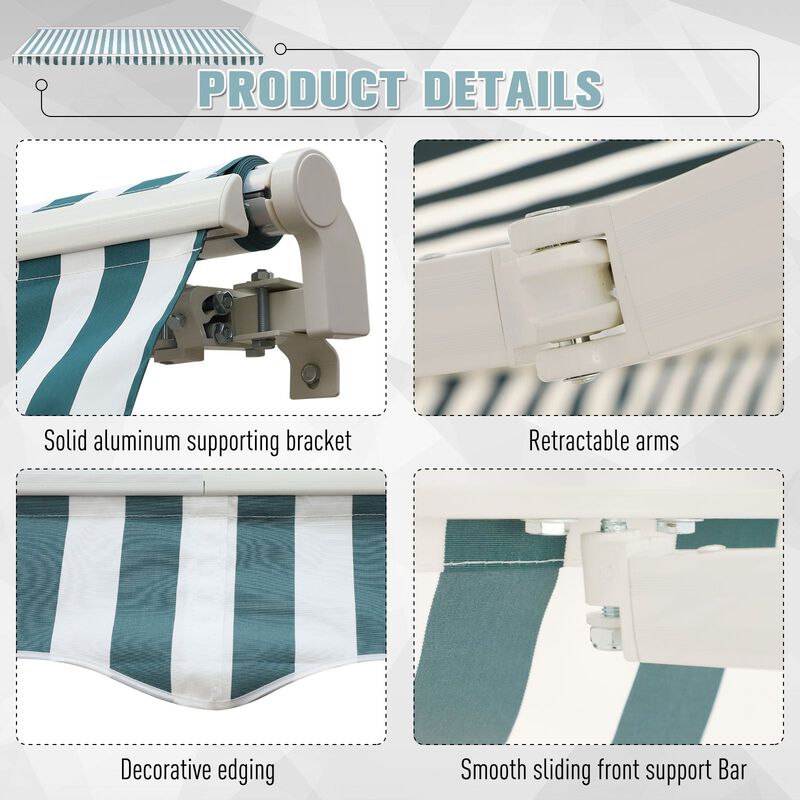 Green and White Shade: 12'x10' Adjustable Manual Retractable Awning