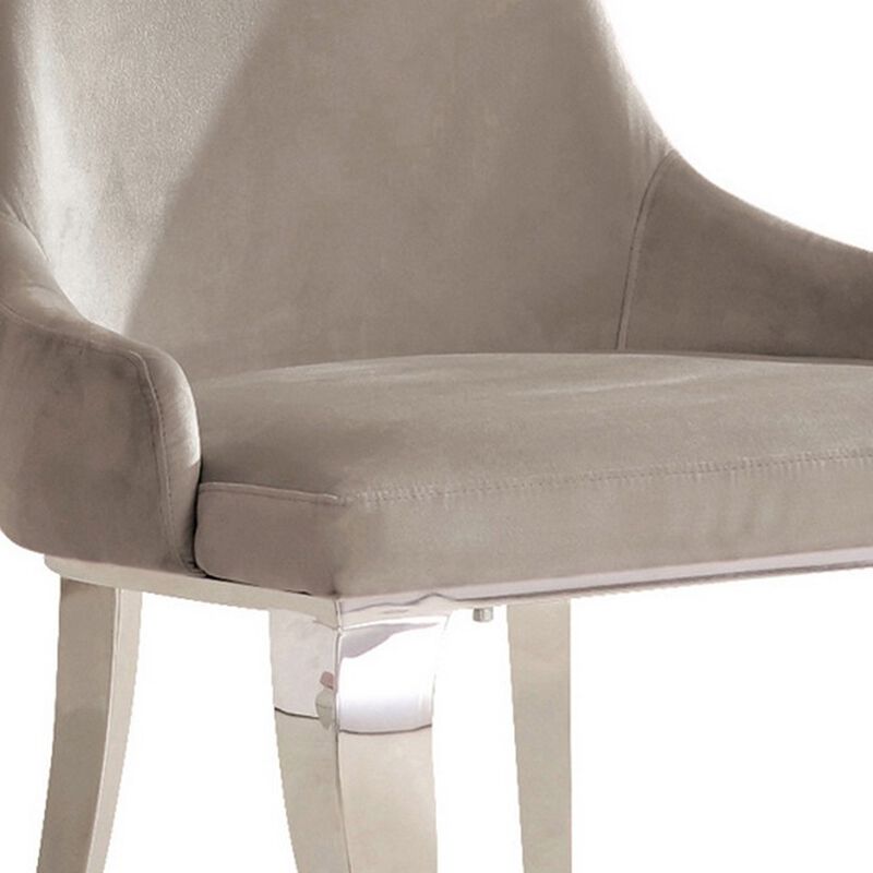 22 Inch Set of 2 Dining Chairs, Gray Velvet Upholstery, Sabre Steel Legs - Benzara