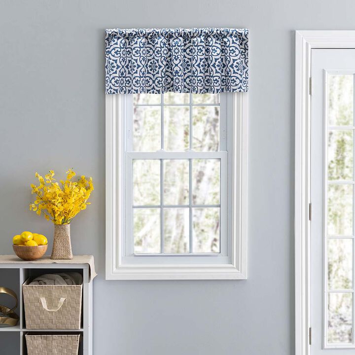 Ellis Athens Printed Tile Design on a Ground 3" Rod Pocket Premium Tailored Valance 50"x16" Navy
