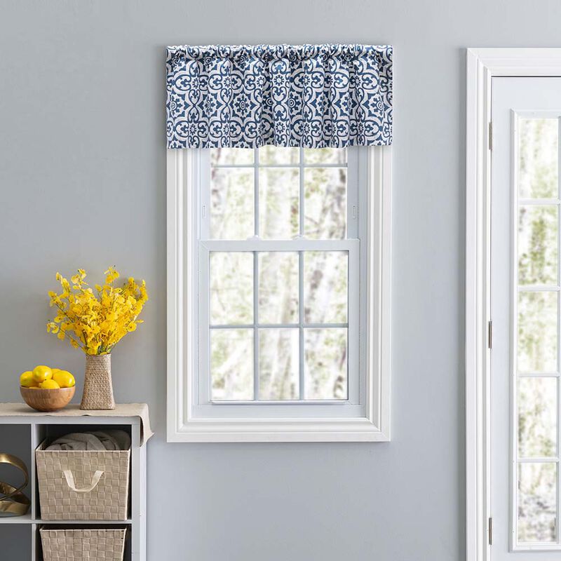 Ellis Athens Printed Tile Design on a Ground 3" Rod Pocket Premium Tailored Valance 50"x16" Navy