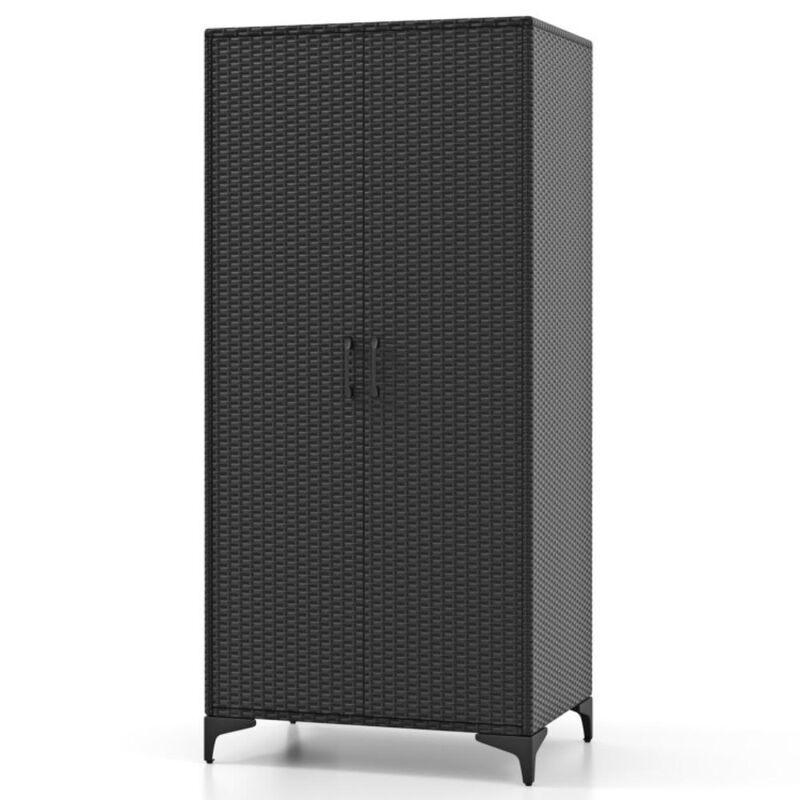 Hivvago 62 Inch Wicker Wardrobe with 2 Doors PE Rattan Closet with Hanging Rod