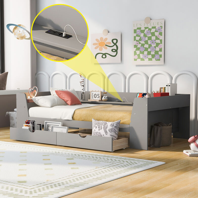 Merax Daybed Bed with Shelves and Drawers