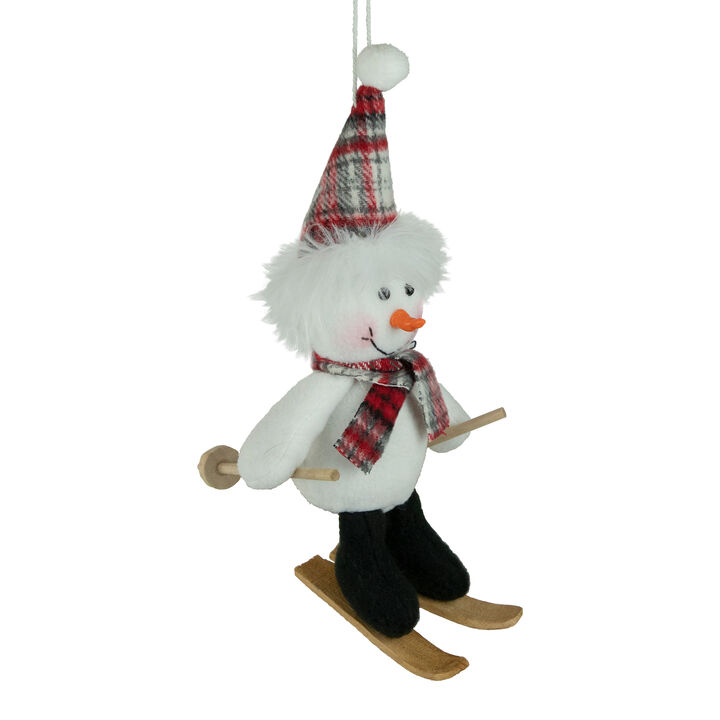12" Skiing Snowman with Plaid Santa Hat Christmas Ornament