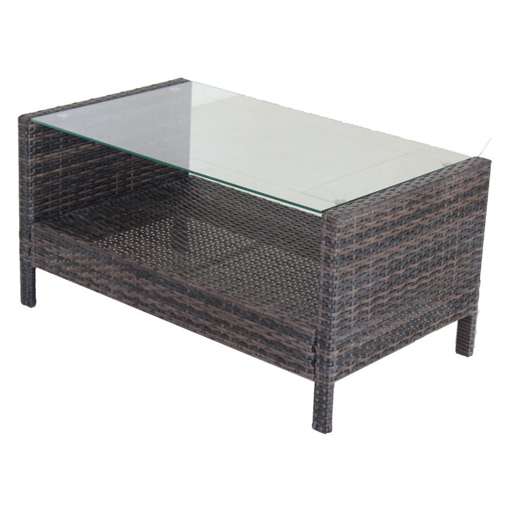Outdoor Patio Furniture Coffee Table With Clear Tempered Glass