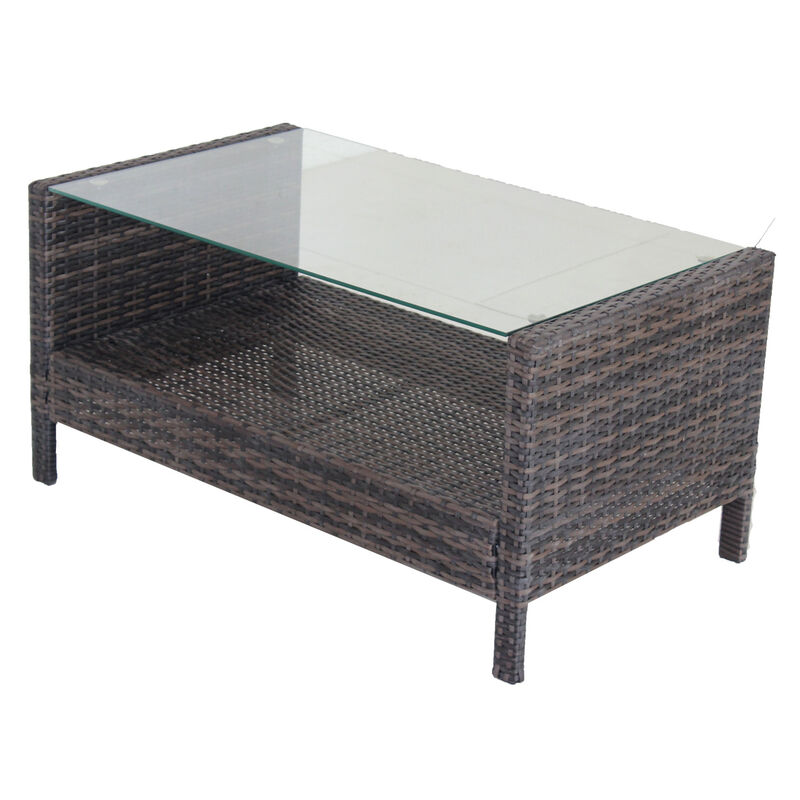 Outdoor Patio Furniture Coffee Table With Clear Tempered Glass