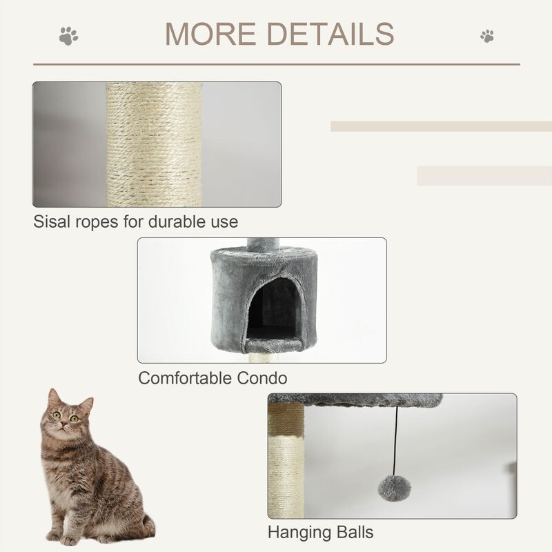 Grey Feline Playground: 85.5" Adjustable Height 4-Tier Cat Tree