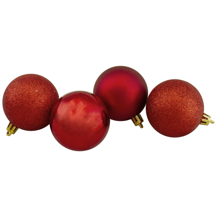 60ct Red Shatterproof 4-Finish Christmas Ball Ornaments 2.5" (60mm)