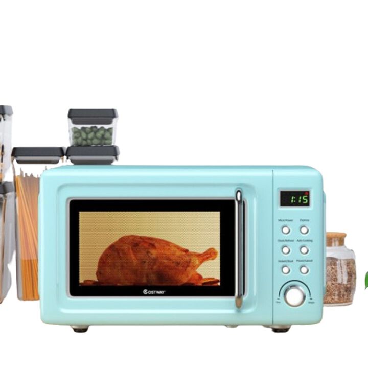 700W Retro Countertop Microwave Oven with 5 Micro Power and Auto Cooking Function