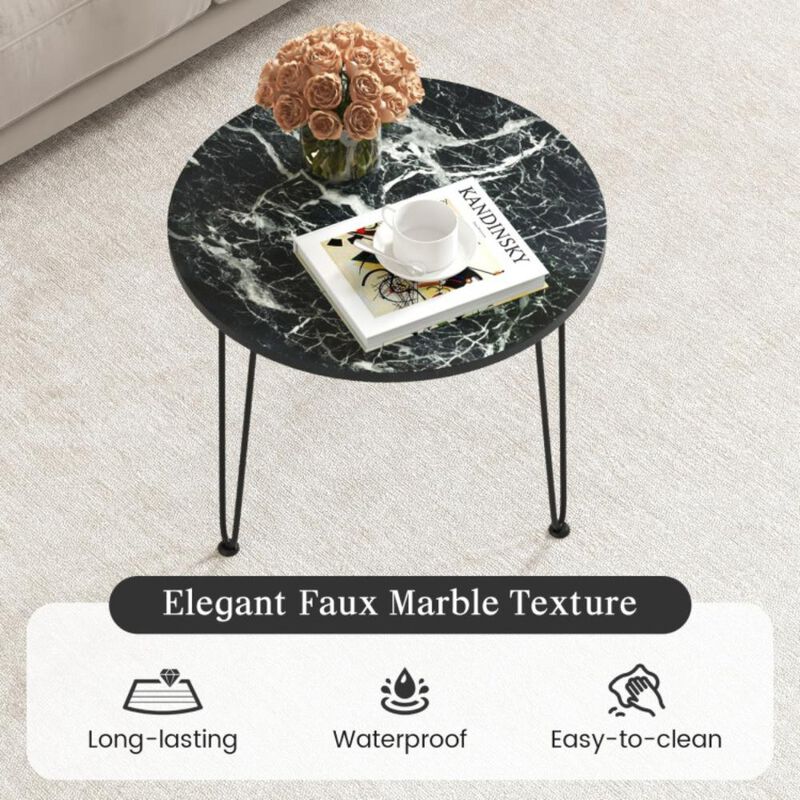 Hivvago Round End Table with Thickened Tabletop and Metal Tripod Legs