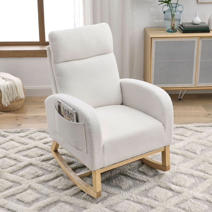 27.6" W Modern Accent High Backrest Living Room Lounge Arm Rocking Chair, Two Side Pocket