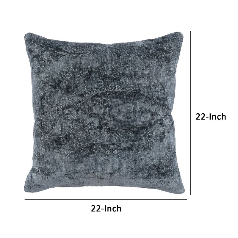 Piper 22 Inch Square Accent Throw Pillow, Handcrafted Blue Jacquard Fabric-Benzara