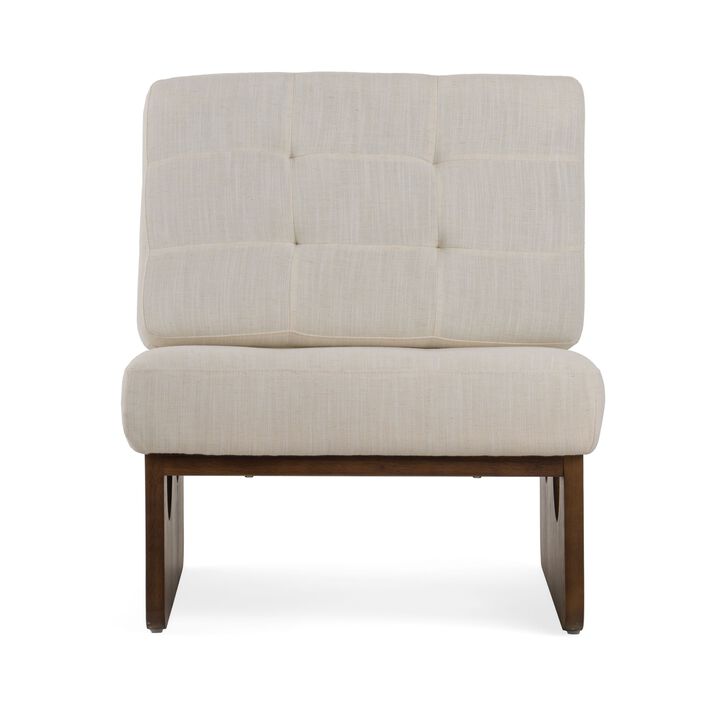 27 Inch Accent Chair, Cushioned Tufted Back, Open Panel Frame, Beige, Brown - Benzara