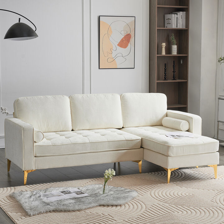 Modern Chenille Modular Sofa, 3-Seater with Footstool & Gold Legs