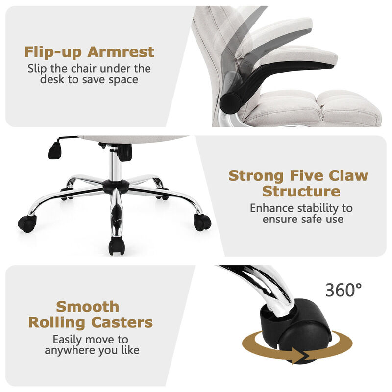 Costway High Back Big & Tall Office Chair Adjustable Swivel w/ Flip-up Arm Red