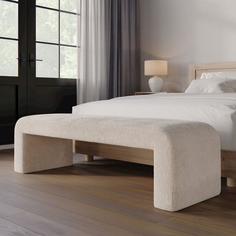 Jofran Sophia Modern Luxury Curved Upholstered Waterfall Jacquard Bench - Large