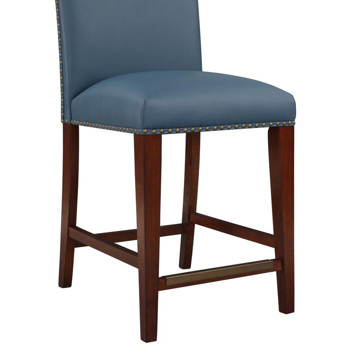 Comfort Pointe Bristol Stationary Blue Faux Leather Counter Stool with Nail Heads