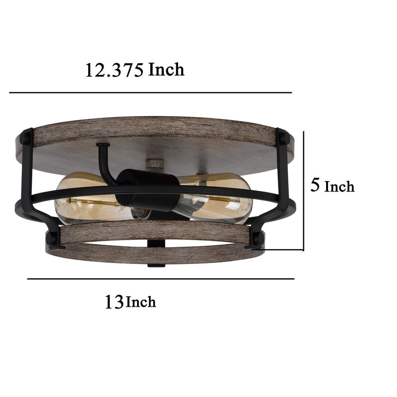 Weny 13 Inch Flush Mount Ceiling Light Fixture, Brown and Black Round - Benzara