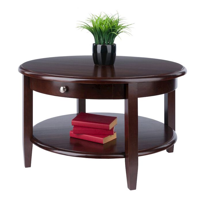 Concord Round Coffee Table with Drawer and Shelf