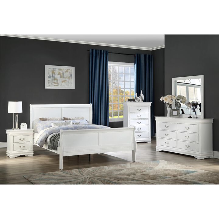 Louis Philippe Finish Queen Size Panel Sleigh Bed Solid Wood Wooden Bedroom Furniture