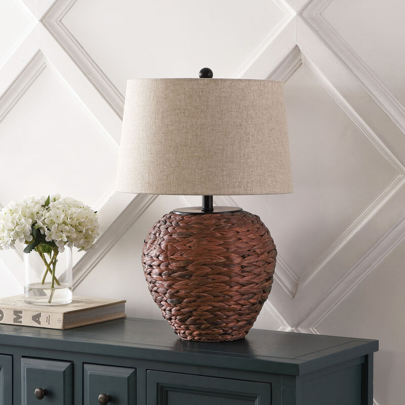 Alaro Farmhouse Coastal Water Hyacinth Basket LED Table Lamp