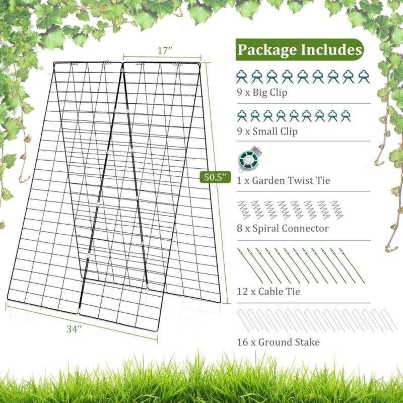 Hivvago 2 Pieces Foldable A-Frame Trellis Plant Supports with Twist Ties-Green