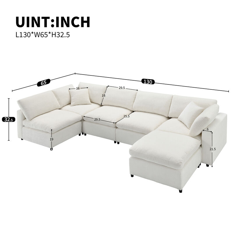 Merax 6 Seats Chenille Sofa Set with Ottoman