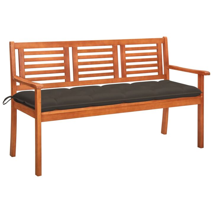vidaXL 3-Seater Garden Bench with Cushion 59.1" Solid Eucalyptus Wood