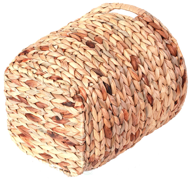 Water Hyacinth Large Round Wicker Wastebasket with Cutout Handles