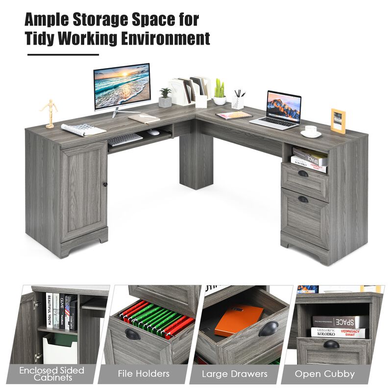 66 Inch L-Shaped Writing Study Workstation Computer Desk with Drawers