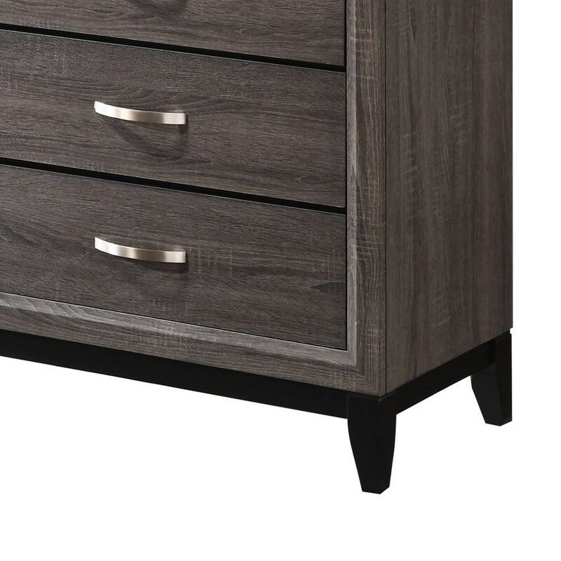 Chest with 5 Storage Drawers and Grain Details, Gray-Benzara