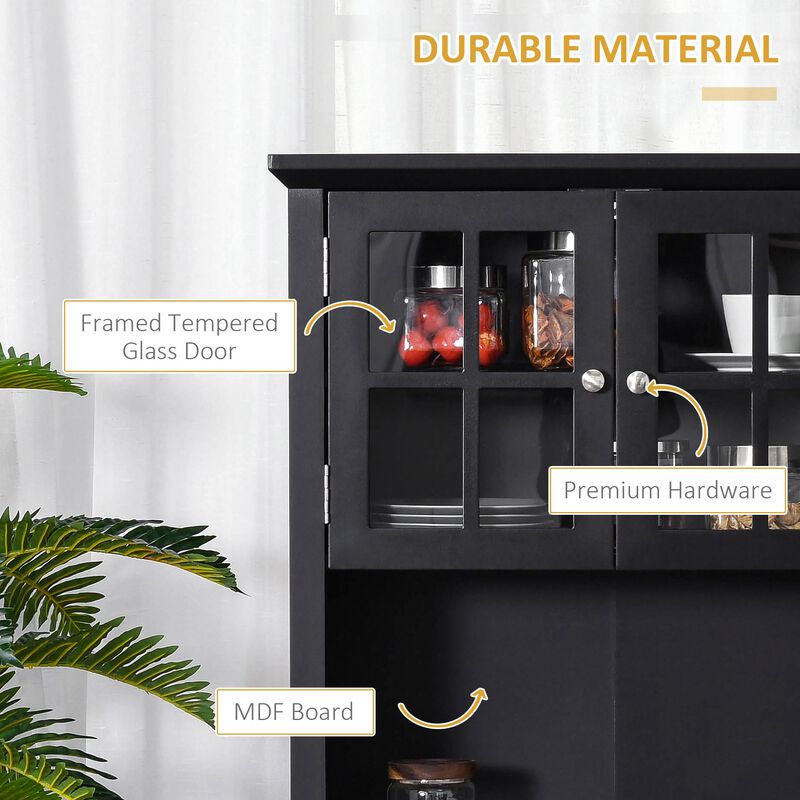Black Kitchen Cupboard: Freestanding Buffet with Microwave Space