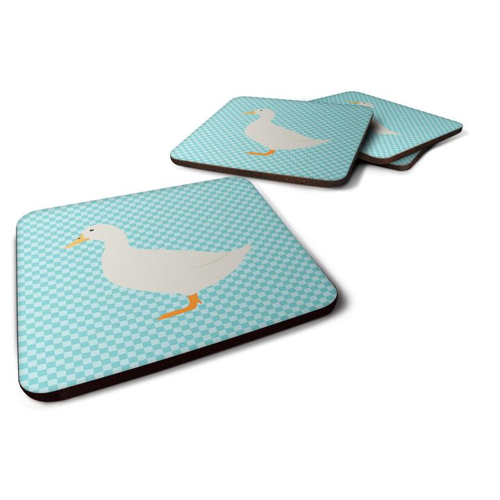 Caroline's Treasures American Pekin Duck Blue Check Decorative Coasters, 3.5, Multicolor