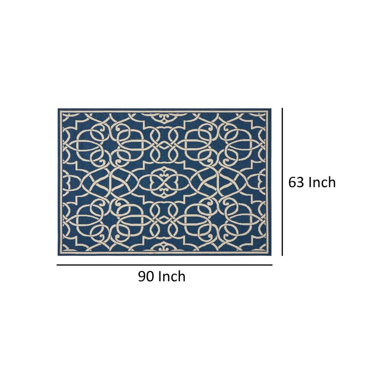 Dian Area Rug 5 x 8, Dark Blue, Ivory Indoor Outdoor, Argyle and Trellis