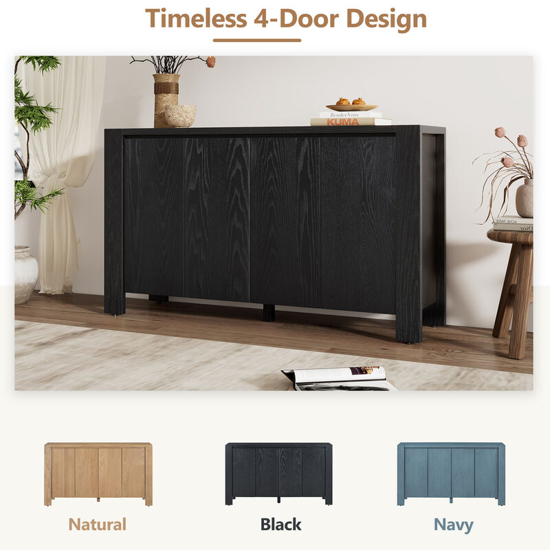 Clihome Buffet Cabinet with Storage, 4-Door Retro Wood Sideboard with Distressed Finish and Adjustable Shelves for Dining Room, Kitchen, and Living Room (Black)