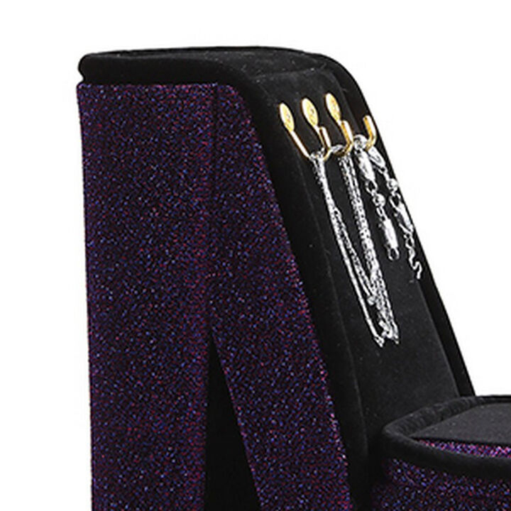 High Heel Shoe Jewelry Box with 3 Hooks and Storage, Purple - Benzara