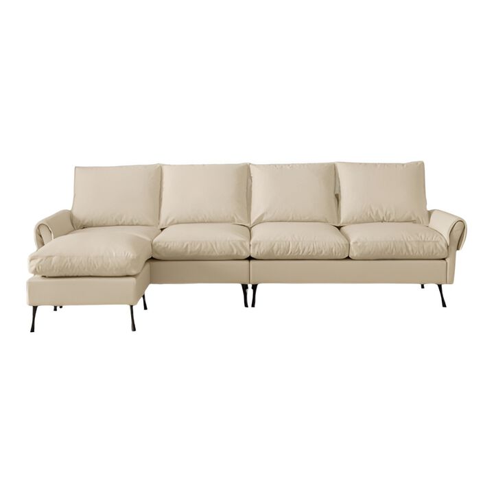 L-Shaped Sectional Sofa Couch with Convertible Ottoman, Modern Technical Leather Upholstery