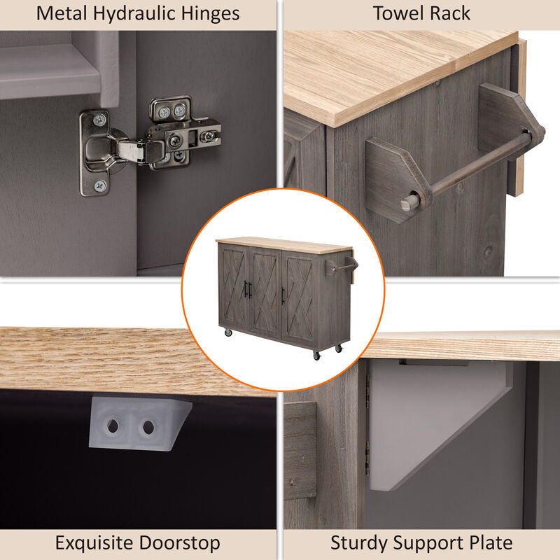 Merax Farmhouse Kitchen Island on Wheels with Drop Leaf