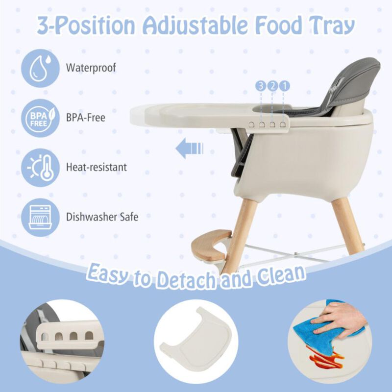Hivvago 3-in-1 Convertible Wooden High Chair with Cushion