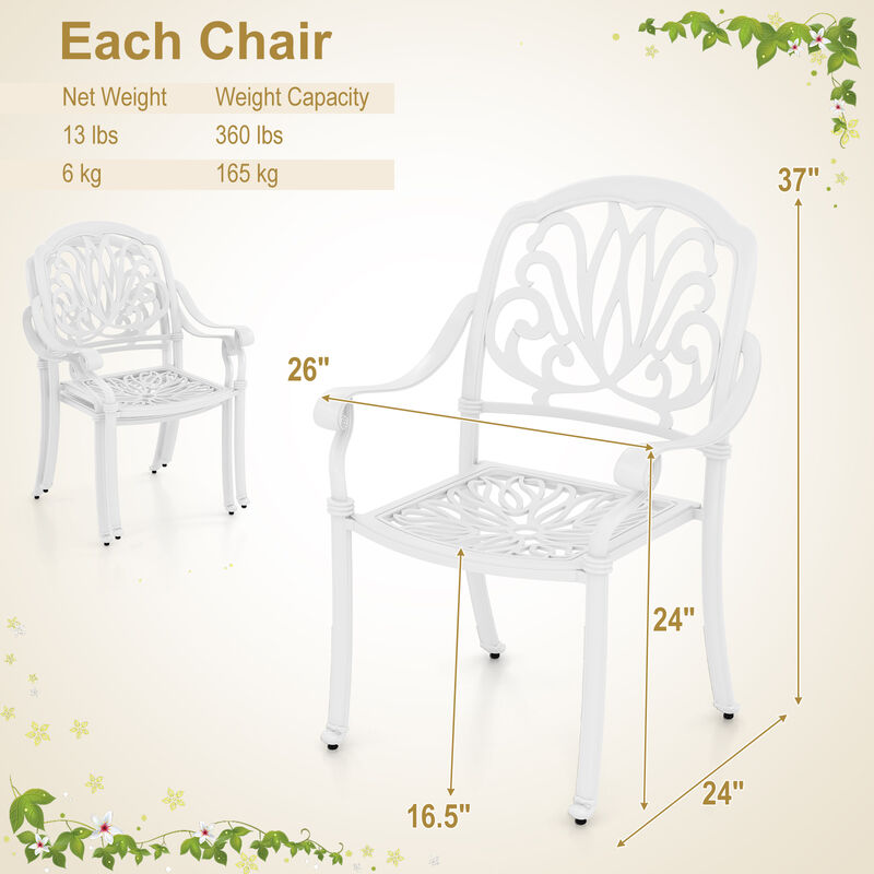 2 Pieces Patio Cast Aluminum Dining Chairs with Armrests For Garden Seating