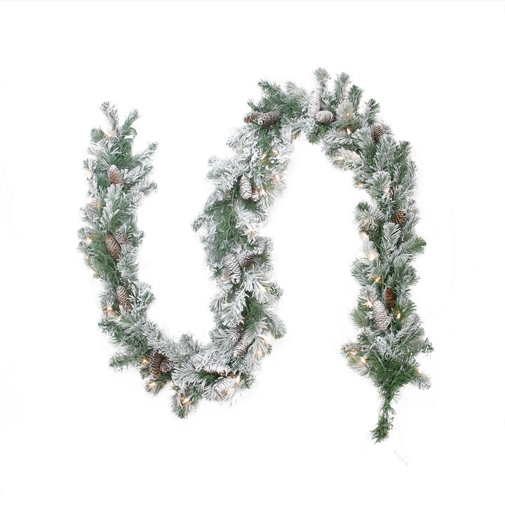 9' x 8" Pre-lit Flocked Victoria Pine Artificial Christmas Garland - Clear Lights