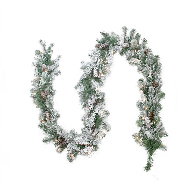 9' x 8" Pre-lit Flocked Victoria Pine Artificial Christmas Garland - Clear Lights