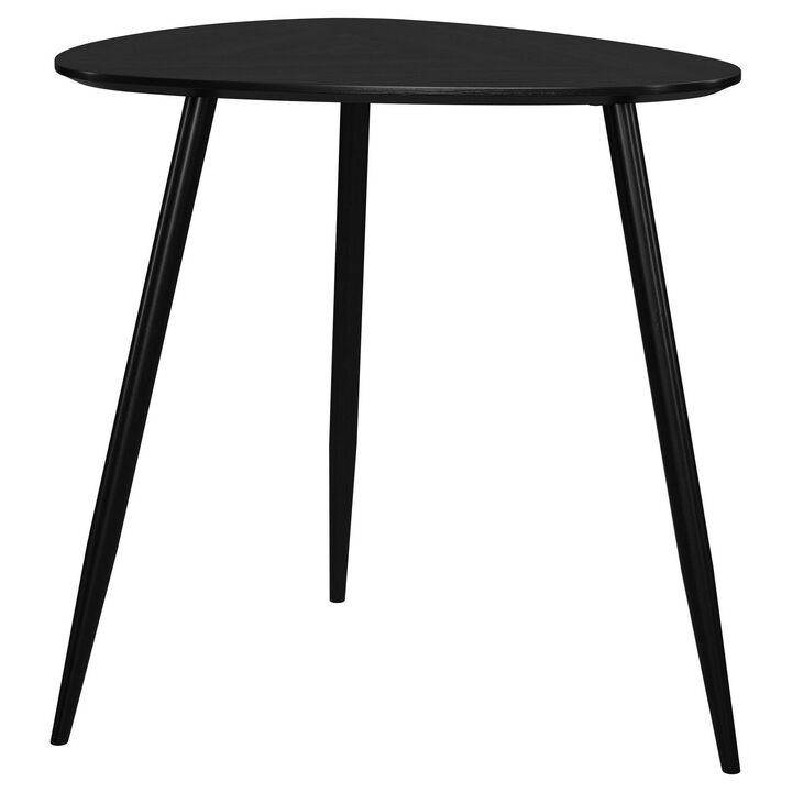 Deso Side End Table, 20 Inch Triangular Black Mango Wood, Metal Legs - Benzara