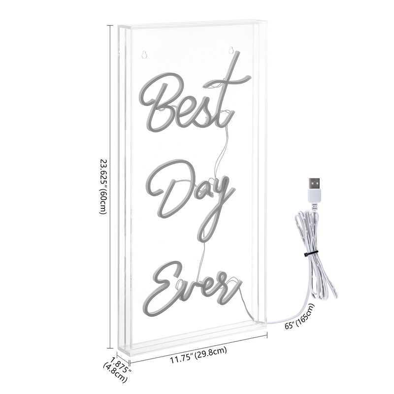 Best Day Ever 11.75" X 23.63" Contemporary Glam Acrylic Box USB Operated LED Neon Light