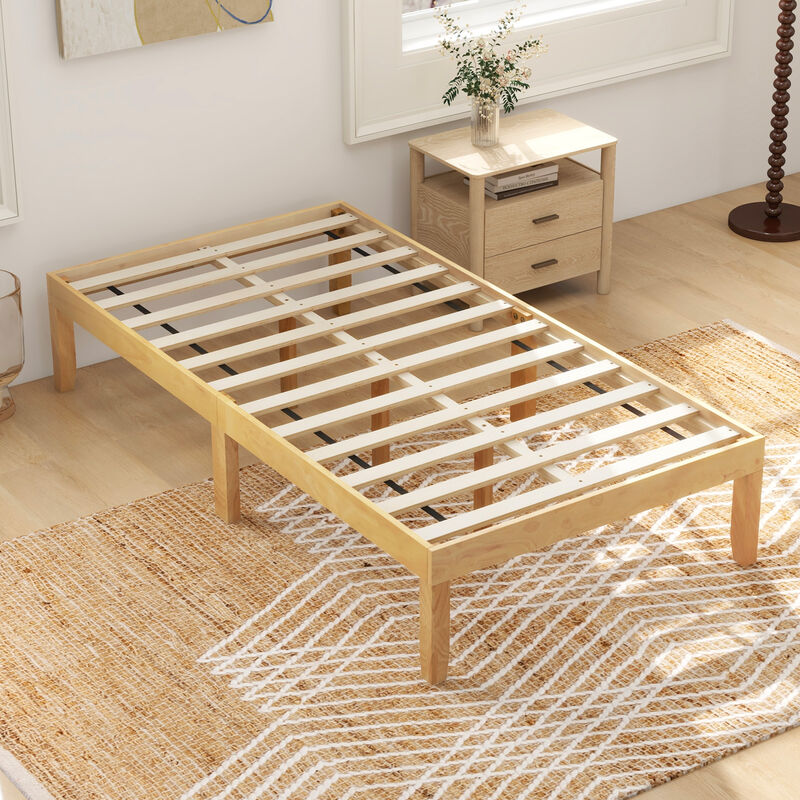 Platform Bed Frame with Wooden Slats Support for Sturdy Mattress Foundation and Modern Bedroom Style