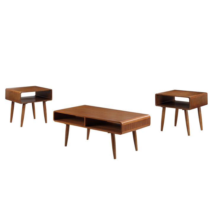 3 Piece Mid Century Wooden Occasional Table Set, Brown - Benzara