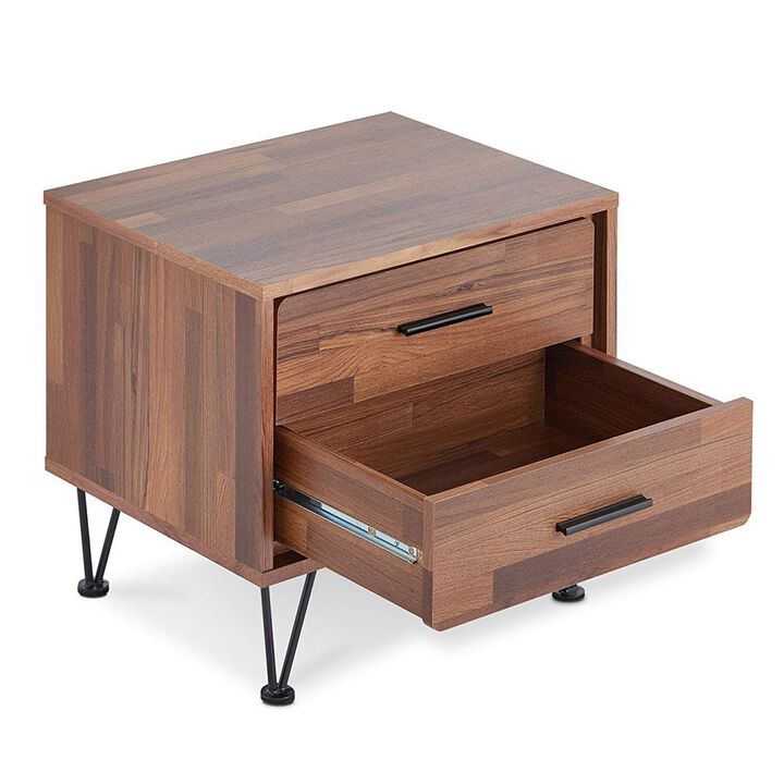Contemporary 2 Drawers Wood Nightstand By Deoss, Brown-Benzara