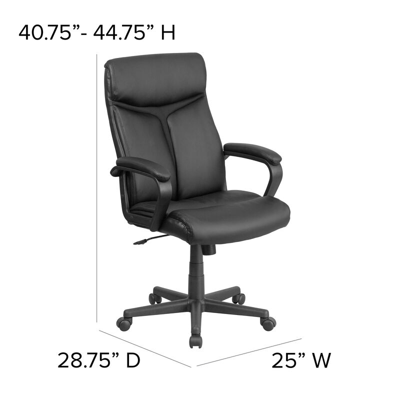 Raya High Back Black LeatherSoft Executive Swivel Office Chair with Slight Mesh Accent and Arms