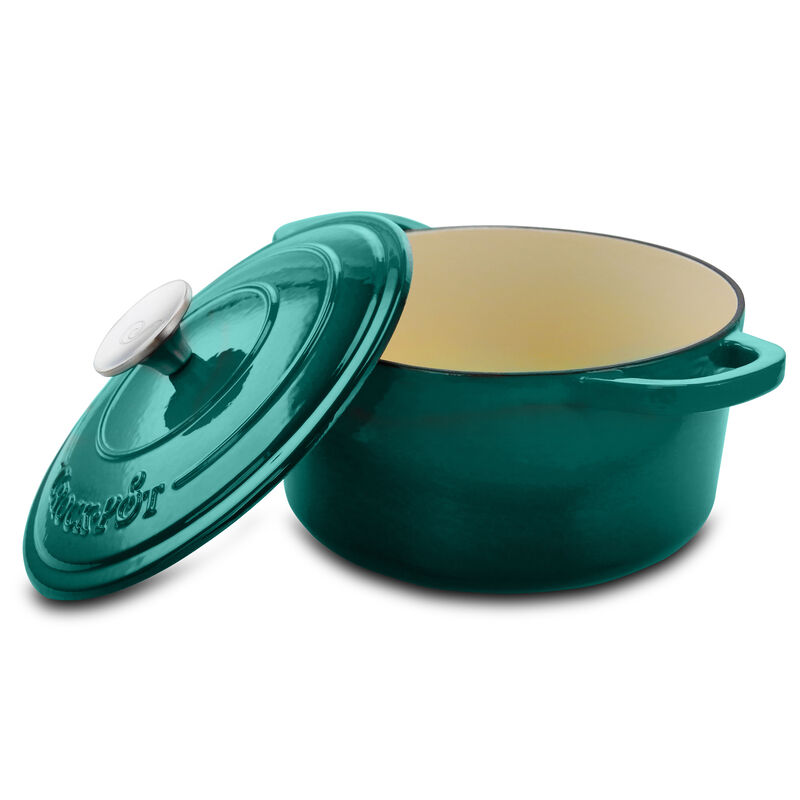 Crock-pot Artisan 3 Quart Enameled Cast Iron Casserole with Lid in Gradient Teal