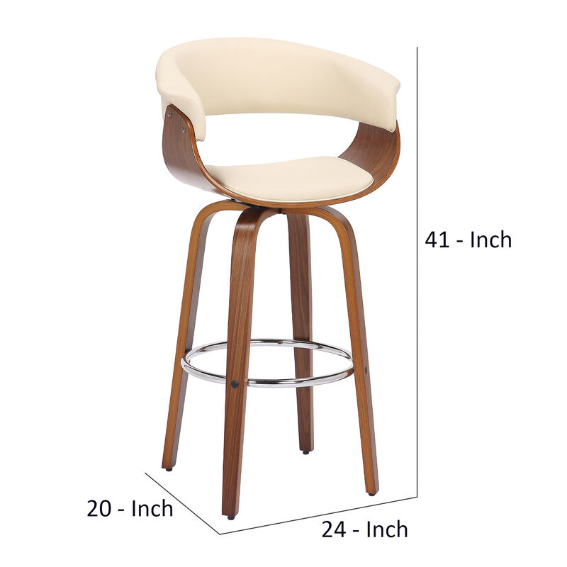 30 Inch Swivel Faux Leather Barstool with Curved Open Back, Brown-Benzara